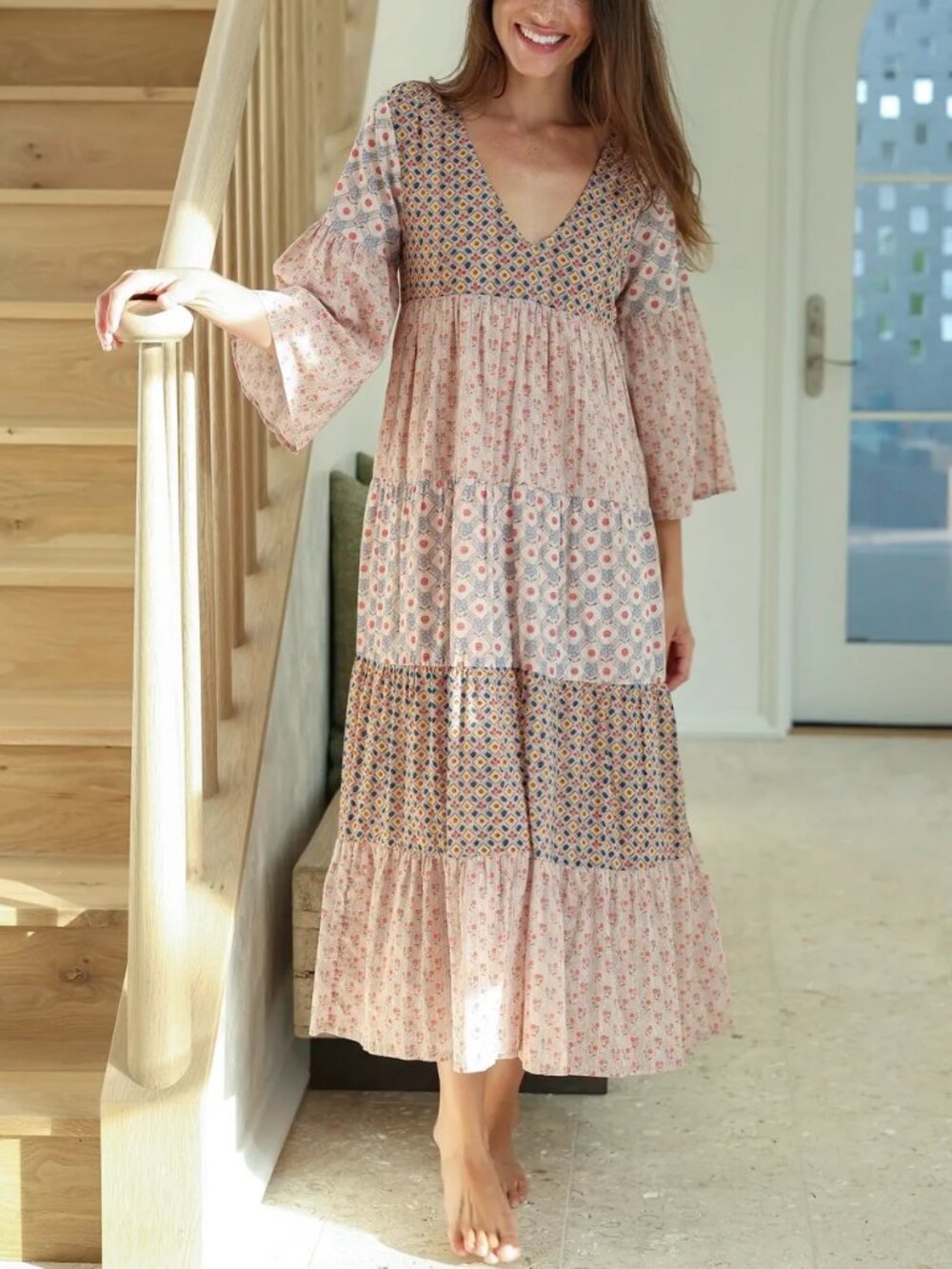 NATURAL LIFE Pink Multi-Print Boho Maxi Dress